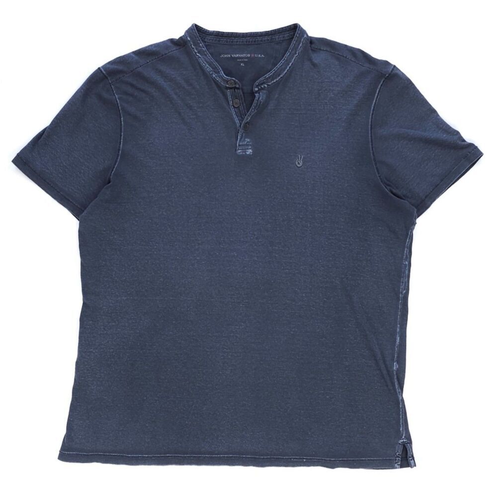 JOHN VARVATOS Garment Dyed Short Sleeve Henley Shirt Minimal Indie Grunge Casual